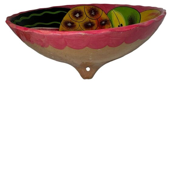 Vtg Mexican Hand Painted Footed Pottery Bowl Fruit Colorful Folk Art Boho 9.5” - Picture 11 of 16